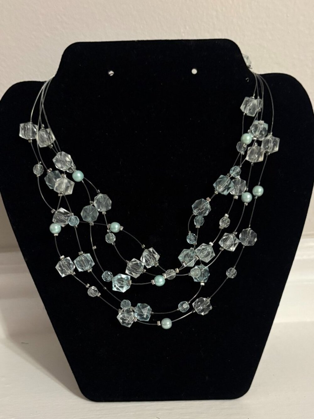 Light Blue Beaded Floating Necklace